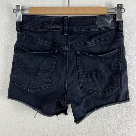AMERICAN EAGLE Charcoal Black High Waist Super Stretch Shorts Size 2 - Picture 4 of 11